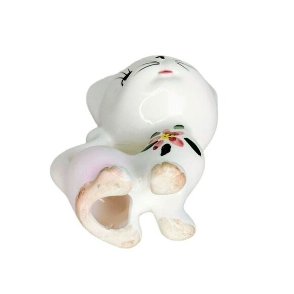 Vintage 40s Japanese Ceramic Kitsch Kawaii Big Eye Kitty Cat Animal Figurines - Picture 12 of 12